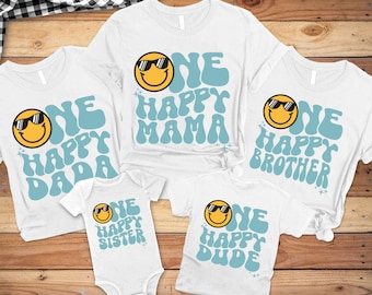 One Happy Dude Matching Birthday Shirts, 1st Birthday Shirt, Smiley Face Birthday Outfit, One Happy Dude Family Birthday Tees, Mommy and Me