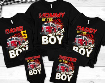Fire Truck Birthday Shirt, Boys Firetruck Themed Birthday Gift, Toddler Boy Fire Fighter T-shirt, Family Kids Matching Tees, Age Celebration