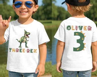 Personalized Dinosaur Birthday Shirt, Custom 3rd Birthday Tee, Three Rex Shirt for Boys, Dino Birthday Party Outfit, Name & Age Shirt