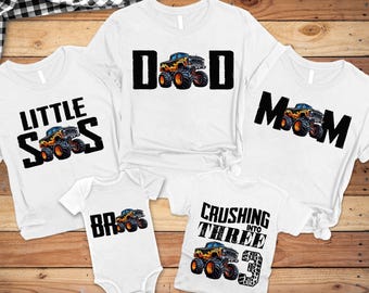 Monster truck birthday shirt, Customized monster truck birthday shirt, family monster truck, personalized monster truck, truck birthday