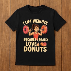 Funny Gym Shirt for Women | I Lift Weights Because I Love Donuts | Workout Motivation Fitness Gift Tee