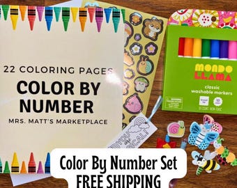 Color by Number Book for Kids: Activity Kit with Markers, Stickers & Erasers