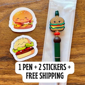 Beaded Food Charm Pen: Kawaii Stationery Gift with Ink Refill & Stickers
