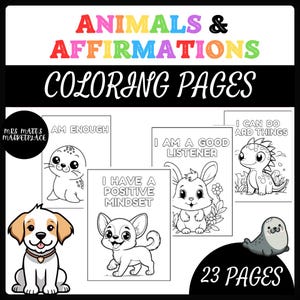 Animals & Affirmations Coloring Pages | Printable Kids Digital Download | Baby Animal Coloring + Positive Self-Esteem Activity