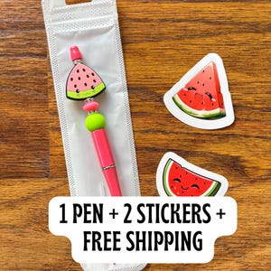 Beaded Fruit Charm Pen: Kawaii Stationery Gift with Ink Refill & Stickers