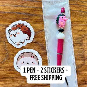 Beaded Woodland Animal Charm Pen – 1 Woodland Pen with Ink Refill + Stickers | Cute Writing Pen | Animal Lover Gift | Kids Gift | Teacher