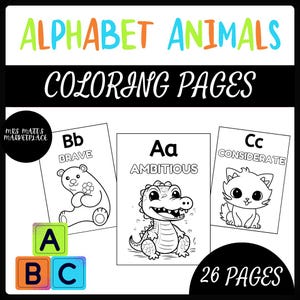 ABC Ausmalbilder Tiere, Tiere & Charakterzüge | Alphabet SEL für Kinder | Buchstabenerkennung + Zeichenbildung