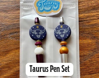 Taurus Pen Set, Zodiac Gift for Her | Handmade Beaded Pens, Stickers, Free Gifts, FREE Shipping
