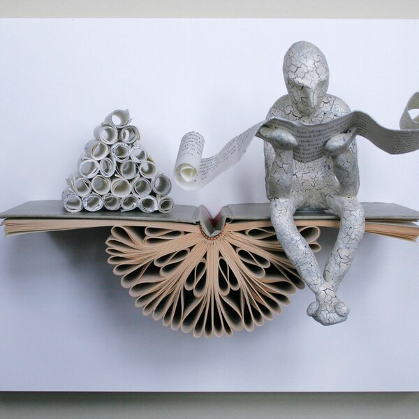 Reader with Scrolls on Claybord (Original Sculpture)