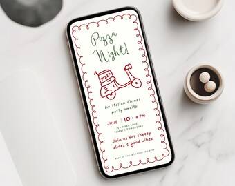 Pizza Night Invitation | Hand Drawn Italian Dinner Party Template | Instant Download | 429