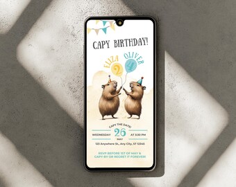 Capybara Zwillinge Geburtstagseinladung Vorlage | Canvas Party einladen | Digitaler Download