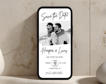 Black & White Photo Save the Date | Elegant Mobile Wedding eCard | Editable Digital Invitation