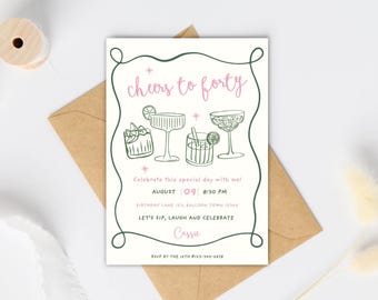 40th Birthday Martini Invitation Printable | Cheers to Forty Cocktail Party Template | Digital Download