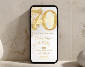 70th Birthday Invitation Template | Elegant Gold Milestone Celebration | Editable Canva Invite