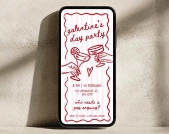 Galentine’s Day Invitation Template | Pink Cocktail Girls Night Invite | Editable Canva Phone Invitation
