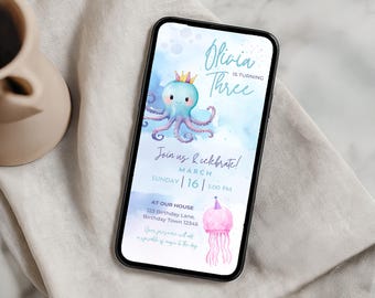 Octopus Birthday Invitation | Under the Sea eCard | Canva Template (Digital Download)