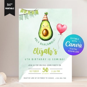 Heilige Guacamole I Guacamole einladen I Avocado I Avocado-Party einladen I Spaß Aquarell Einladung I Avo Party I Einladung für Avocado-Liebhaber
