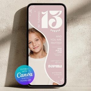 Geburtstags-Einladung für Mädchen I Digitale Karte 13. Geburtstag I DIY Tween Einladung I Teen Mädchen Einladung mit Foto I 231