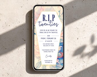 Editable Funeral-Style Birthday Invitation | R.I.P. Twenties Digital Party Card | Dark Humour Milestone Template