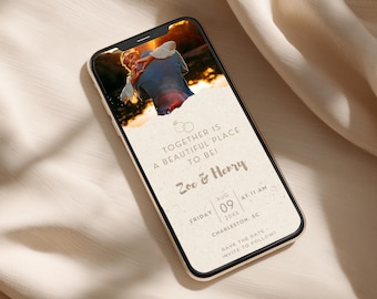 Boho Save the Date Einladung mit Foto | Bearbeitbare Canva Hochzeitsvorlage | Digitaler Download