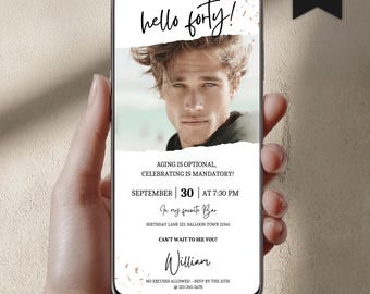 40th Birthday Invitation with Photo | Editable Animated Mobile Invite | Canva Template