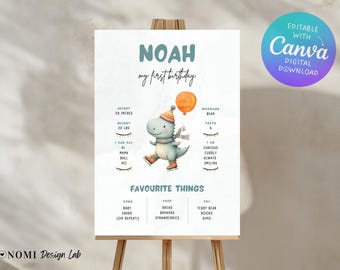 Ice Skating Dino Milestone Poster | My First Year Sign | Winter Dinosaur Birthday Template | B001