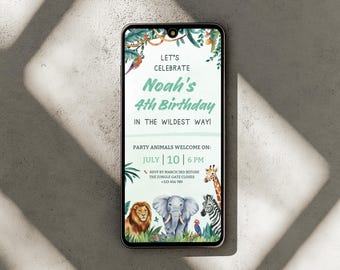 Jungle Safari Birthday Invitation | Lion & Elephant Canva eCard | Digital Download