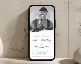 Invitación de 60 cumpleaños con foto / Plantilla de invitación digital elegante / Descarga instantánea / B002