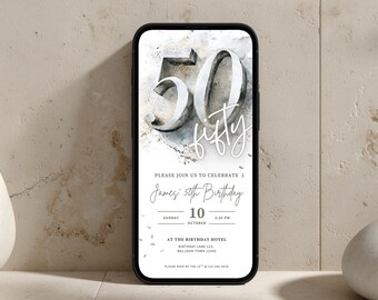 Silver 50th Birthday Invitation | Elegant Animated eCard | Digital Download