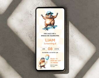 Skateboarding Capybara Birthday Invitation | Skater Boy Party | Digital Canva Template