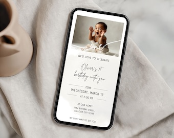 1st Birthday Invitation with Photo | Editable Baby Girl or Boy Invite | Minimalist Canva Template