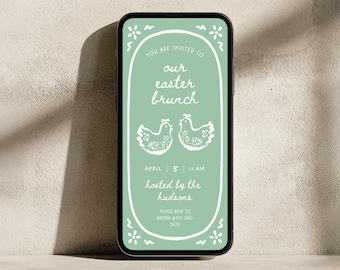Easter Brunch Invitation | Hand-Drawn Chicken Spring Template | Digital Download