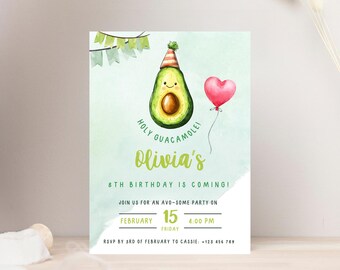 Holy Guacamole Avocado Party Invite | Fun Watercolor Design | 5x7 Canva Template | Digital Download