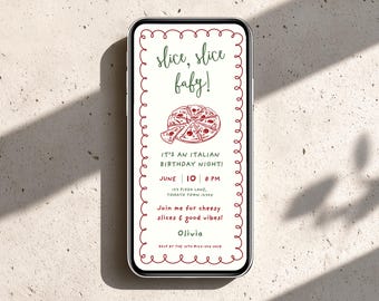 Pizza Birthday Invitation | Slice Slice Baby Template | Italian Dinner Party | Instant Download | 040