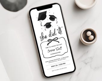 Elegant Bow Graduation Invitation | Personalized Grad Invite | Senior Class Party Canva Template