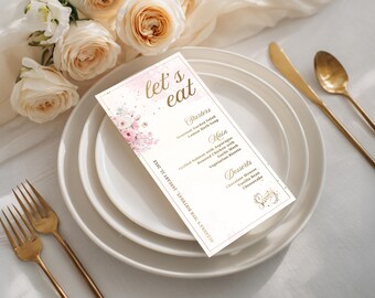 Floral 70th Birthday Menu | Elegant Seventy Dinner Template | Table Decor Printable | B004