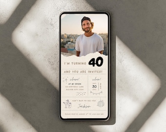 40th Birthday Invitation with Photo | Editable Canva Template | Digital Download