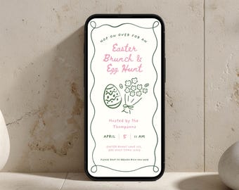 Easter Brunch Invitation | Hand-Drawn Egg Hunt Invite | Editable Canva Template | Instant Download