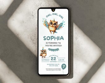 Owl Birthday Invitation for Any Age | Editable Woodland Animal Party Template | Canva Instant Download