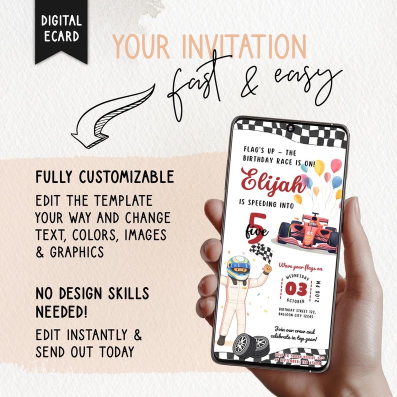 Motor Racing Theme Invitation F1 Racing Birthday Invitation | Editable Car Race Theme Canva Template ...