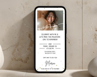 Hello Thirty Milestone Celebration E-Card | Editable 30th Birthday Digital Invite | Modern Photo Party Announcement