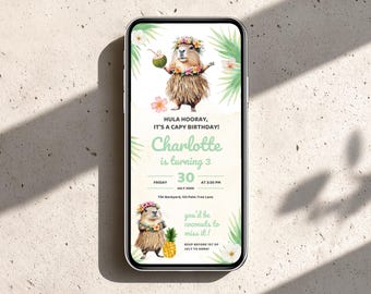 Hawaiianische Capybara-Einladung | Luau Strandparty | Bearbeitbare Vorlage | Digitaler Download