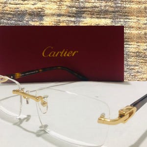 Cartier Vintage Randlose Brille - Reine Titan Acetat Gold Tortoise Bügel mit klarer Linse Eyewear- Geschenk für sie, ihn, Ostergeschenk