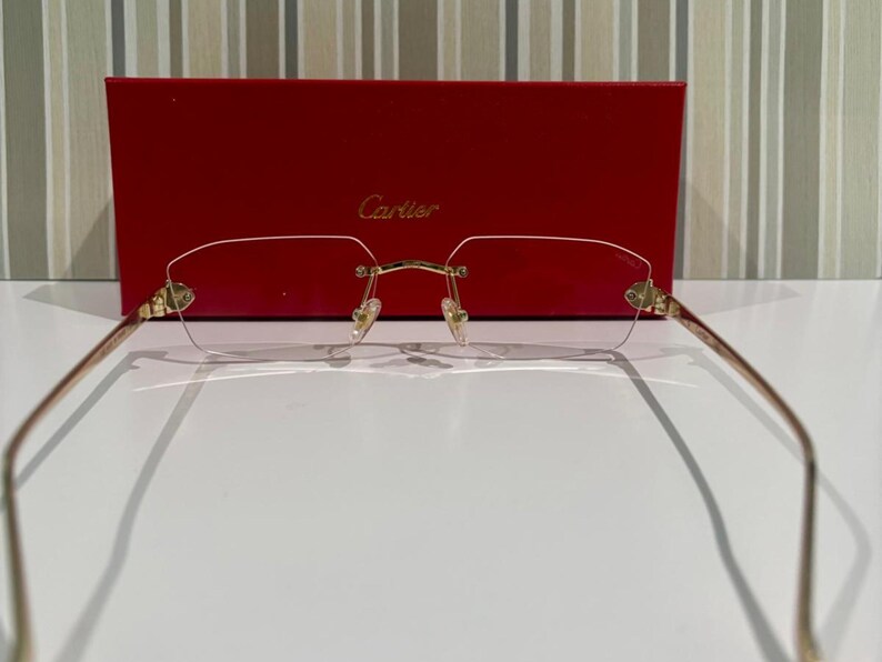 Cartier Vintage Rimless Eyeglasses- Pure Titanium Gold Temples With Clear Lens Eyewear- Unisex Glasses- Fathers Day Gift- Gift For Her, Him image 3