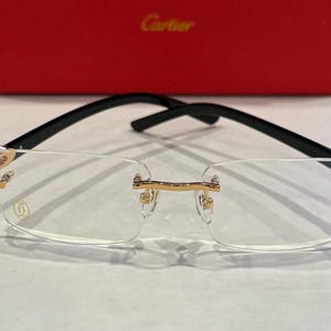 Cartier Vintage Rimless Eyeglasses - Pure Titanium Acetate Gold Black Temples With Clear Lens Eyewear - Gift For Her, Him, Labor Day Gift