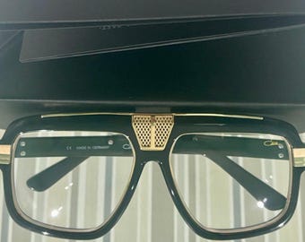 Cazal Vintage Black Gold Eyeglasses - Acetate Metal Frames With Clear Lens Eyewear - Fathers Day Gift - Gift For Her, Him, Independence Day