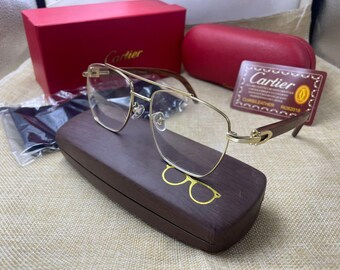 Cartier Full Rim Metal Wooden Frame eyeglasses - Gold & Wooden Color Cartier Trendy Eyewear - Mothers Day Gift - April Fool Gift -Easter NOS