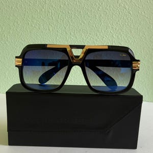 Cazal Black Gold Frame Vintage Sunglasses, Mod#664 Acetate Metal With Blue Glass Lens Glasses, Gift For Her, Gift For Him, Easter Day Gift