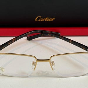 Vintage Cartier Half Rim Eyeglasses, Mod#CT02870 Titanium Acetate Gold Tortoise Frames, Labor Day Gift