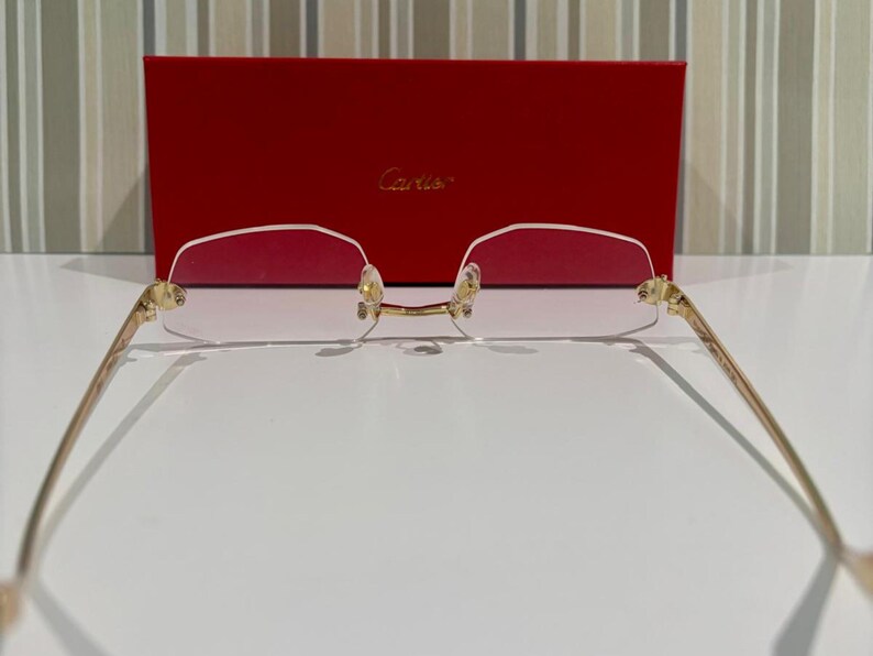 Cartier Vintage Rimless Eyeglasses- Pure Titanium Gold Temples With Clear Lens Eyewear- Unisex Glasses- Fathers Day Gift- Gift For Her, Him image 4